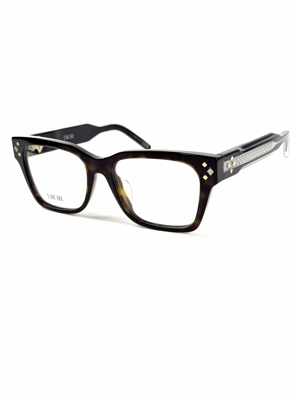 Dior CD DiamondO S1F 2000 Brown Tortoiseshell Square-Edge  Glasses Authentic